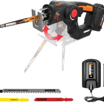 Worx 20V AXIS 2-in-1 Cordless Reciprocating Saw & Jig Saw, Orbital Cutting Reciprocating Saw, Pivoting Head Jigsaw Tool with Tool-Free Blade Change, Power Share WX550L – Battery & Charger Included