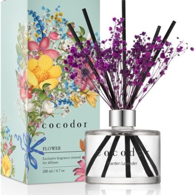 COCODOR Flower Reed Diffuser set / 6.7oz / Garden Lavender/Scent Diffuser with Sticks Home Fragrance Oil Reed Diffuser for Bathroom Shelf Decor