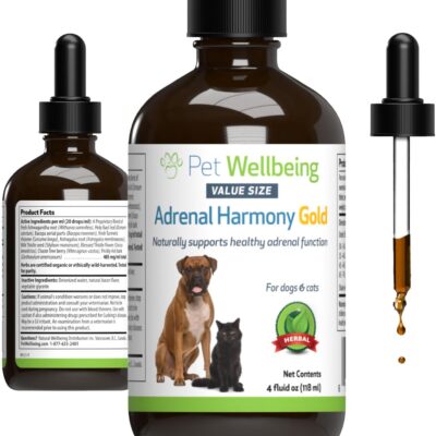 Pet Wellbeing Adrenal Harmony Gold – Veterinarian Formulated – Dog Cushing’s, Adrenal Health, Cortisol Balance, Antioxidant Support – Natural Herbal Supplement for Dogs 4 fl oz (118 ml)