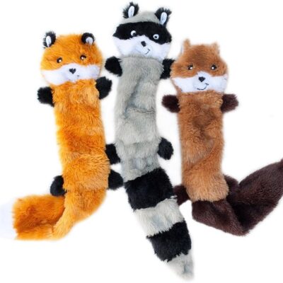 ZippyPaws Skinny Peltz – Fox, Raccoon, & Squirrel – No Stuffing Squeaky Dog Toys, Unstuffed Chew Toy for Small & Medium Breeds, Bulk Multi-Pack of 3 Soft Plush Toys, Flat No Stuffing Puppy Toys – 18″