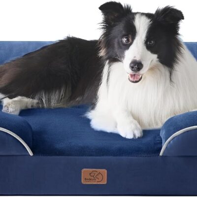 Bedsure Orthopedic Dog Bed for Large Dogs – Big Washable Dog Sofa Beds Large, Supportive Foam Pet Couch Bed with Removable Washable Cover, Waterproof Lining and Nonskid Bottom, Navy Blue